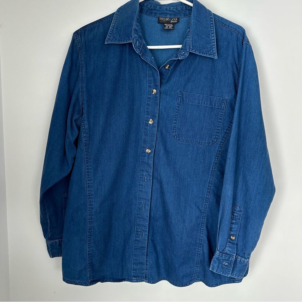 Style‎ & Co Blue Relaxed Button Down Shirt Notched Collar